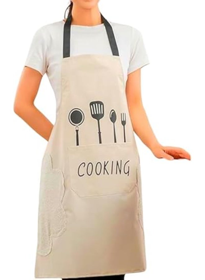 Waterproof PVC kitchen apron with a cooking design, featuring a coral fleece hand towel with an expandable pocket. Durable and protective for cooking, painting, housework, and everyday use. - Image 1
